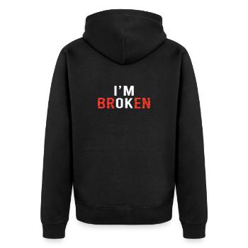 I'm Broken Distressed Typografie - Unisex Premium Bio Zip Hoodie - Schwarz - Hinten - Nico (187cm)