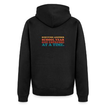 Espresso-Sarkasmus im Schuljahr überleben - Unisex Premium Bio Zip Hoodie - Schwarz - Hinten - Nico (187cm)