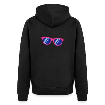 Pink Blaue Sonnenbrille Pop Art Retro - Unisex Premium Bio Zip Hoodie - Schwarz - Hinten - Nico (187cm)