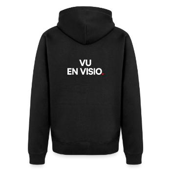 Auf Video gesehen. Minimalistischer Homeoffice-Humor - Unisex Premium Bio Zip Hoodie - Schwarz - Hinten - Nico (187cm)