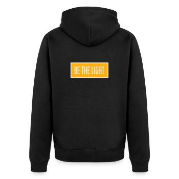 Be The Light Motivierend Positivität Spruch Logo - Unisex Premium Bio Zip Hoodie - Schwarz - Hinten - Nico (187cm)