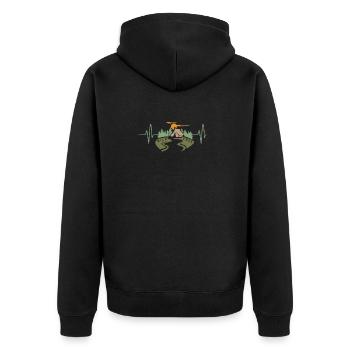 Herzschlag mit Camping Wald - Outdoor Wanderfans - Unisex Premium Bio Zip Hoodie - Schwarz - Hinten - Nico (187cm)