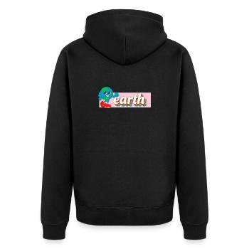 Earth Joy Retro Cartoon Tee Druck - Unisex Premium Bio Zip Hoodie - Schwarz - Hinten - Nico (187cm)