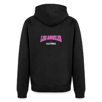Los Angeles Neon City - Unisex Premium Bio Zip Hoodie - Schwarz - Hinten - Nico (187cm)