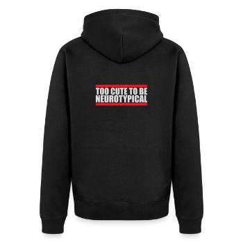 Too Cute To Be Neurotypical Lustig Autismus Logo - Unisex Premium Bio Zip Hoodie - Schwarz - Hinten - Nico (187cm)
