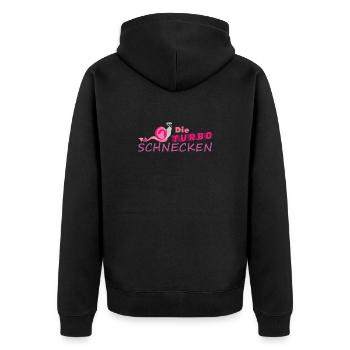 Muddy run shirt mud Matsch Laufshirt Team Schnecke - Unisex Premium Bio Zip Hoodie - Schwarz - Hinten - Nico (187cm)