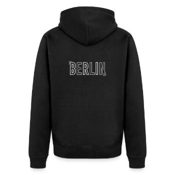 Berlin - Unisex Premium Bio Zip Hoodie - Schwarz - Hinten - Nico (187cm)