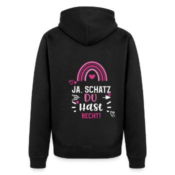 Ja, Schatz Du Hast Recht! - Unisex Premium Bio Zip Hoodie - Schwarz - Hinten - Nico (187cm)