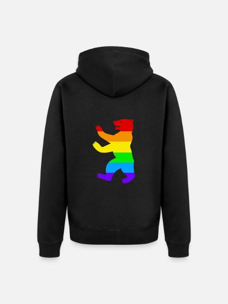 Berlin Bear / Pride Bear / Rainbow - Unisex Premium Organic Zip Hoodie - black