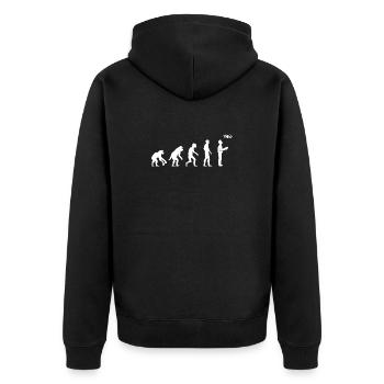 Lustig Pilot Evolution Entwicklung Fliegerei icon - Unisex Premium Bio Zip Hoodie - Schwarz - Hinten - Nico (187cm)