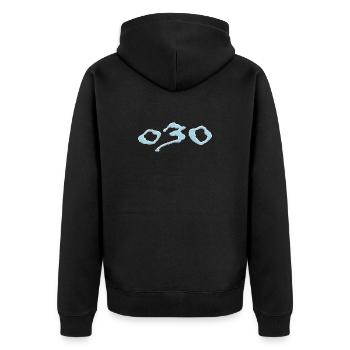 030 Exclusive - Unisex Premium Organic Zip Hoodie - black - Back - Nico (187cm)