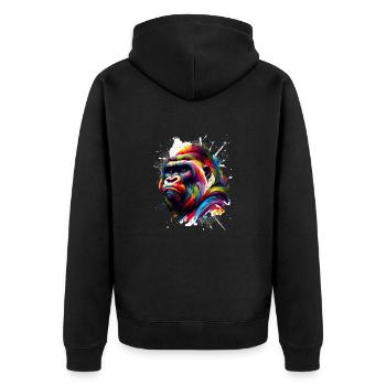 Bunter Gorilla Kunstwerk Gorillas - Unisex Premium Bio Zip Hoodie - Schwarz - Hinten - Nico (187cm)