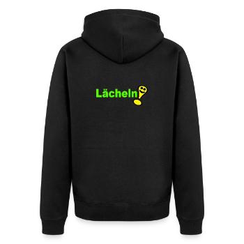 Smile , Friendly - Unisex Premium Organic Zip Hoodie - black - Back - Nico (187cm)