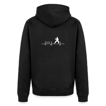 Karate-Herzschlag-EKG Kampfsporttrainer-Workout - Unisex Premium Bio Zip Hoodie - Schwarz - Hinten - Nico (187cm)