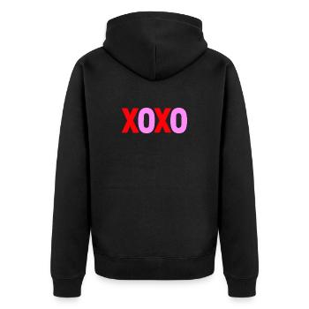 XOXO Love Valentine Textdesign - Unisex Premium Bio Zip Hoodie - Schwarz - Hinten - Nico (187cm)