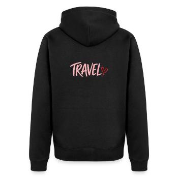 Reiseherz  - Unisex Premium Bio Zip Hoodie - Schwarz - Hinten - Nico (187cm)