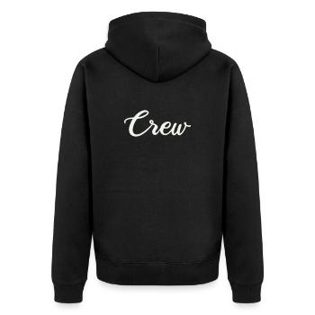 Crew Schriftzug  - Unisex Premium Bio Zip Hoodie - Schwarz - Hinten - Nico (187cm)