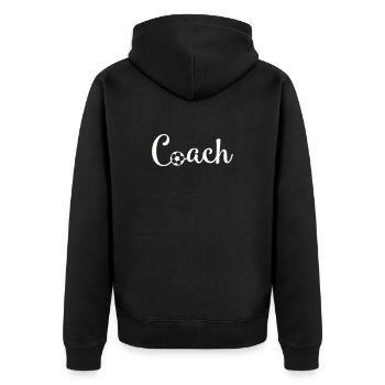Coach Football Font Logo - Unisex Premium Organic Zip Hoodie - black - Back - Nico (187cm)