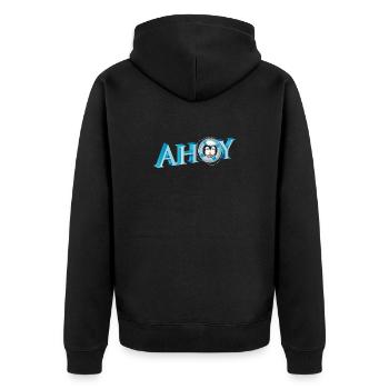 englischer Seemannsgruß Ahoy mit Pinguin Seemann - Unisex Premium Bio Zip Hoodie - Schwarz - Hinten - Nico (187cm)
