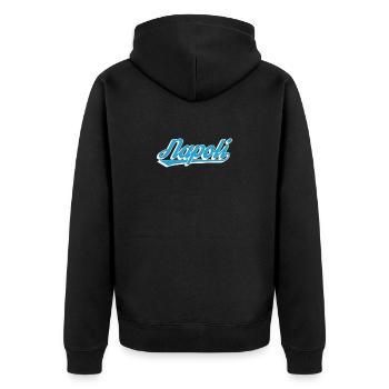 Napoli Retro Script Blue - Unisex Premium Organic Zip Hoodie - black - Back - Nico (187cm)