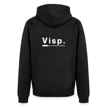 Visp Koordinaten Schweiz Wallis Visper Visperin - Unisex Premium Bio Zip Hoodie - Schwarz - Hinten - Nico (187cm)
