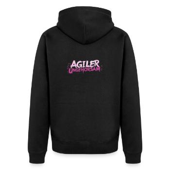 Agiler Ungehorsam - Unisex Premium Bio Zip Hoodie - Schwarz - Hinten - Nico (187cm)