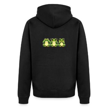 Three Frogs Lake Hear Speak Funny Motif - Unisex Premium Organic Zip Hoodie - black - Back - Nico (187cm)