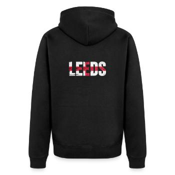 Leeds England - Unisex Premium Bio Zip Hoodie - Schwarz - Hinten - Nico (187cm)