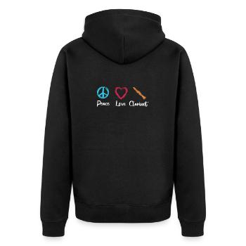 Frieden Liebe Klarinette - Unisex Premium Bio Zip Hoodie - Schwarz - Hinten - Nico (187cm)