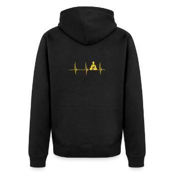 Zen-Buddha-Herzschlag-Linie - Unisex Premium Bio Zip Hoodie - Schwarz - Hinten - Nico (187cm)