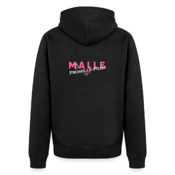MALLE Promille-Pilot - Unisex Premium Bio Zip Hoodie - Schwarz - Hinten - Nico (187cm)