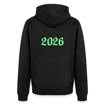 2026- - Unisex Premium Bio Zip Hoodie - Schwarz - Hinten - Nico (187cm)