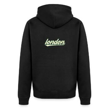 London Retro Schriftzug Tee - Unisex Premium Bio Zip Hoodie - Schwarz - Hinten - Nico (187cm)