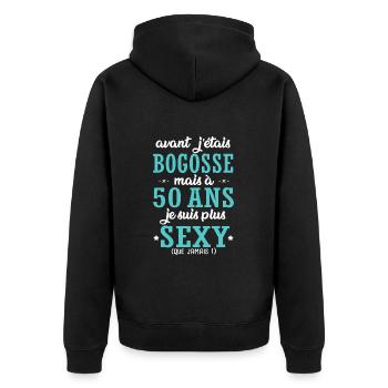 50 ans humour drôles anniversaire 50 ans - Veste à capuche bio Premium Unisexe - noir - Dos - Nico (187cm)