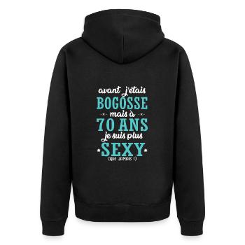 70 ans humour drôles anniversaire 70 ans - Veste à capuche bio Premium Unisexe - noir - Dos - Nico (187cm)