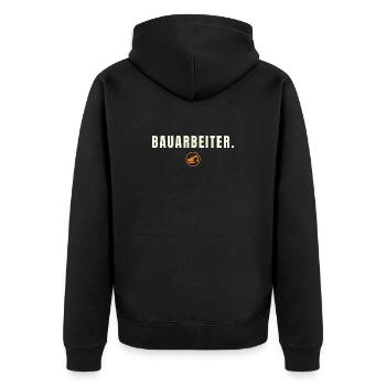 BAUARBEITER. Minimalist Job Success Edition - Unisex Premium Bio Zip Hoodie - Schwarz - Hinten - Nico (187cm)