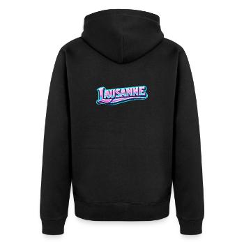 Lausanne - Unisex Premium Bio Zip Hoodie - Schwarz - Hinten - Nico (187cm)