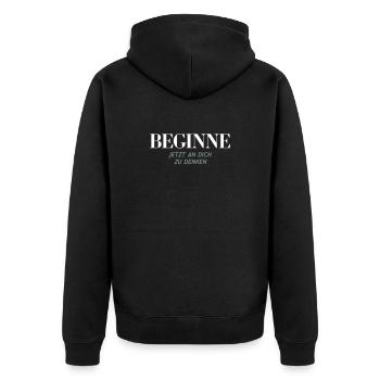 Jetzt an dich zu denken Spruch T-Shirt - Unisex Premium Bio Zip Hoodie - Schwarz - Hinten - Nico (187cm)
