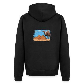Kamel vor Pyramiden - Unisex Premium Bio Zip Hoodie - Schwarz - Hinten - Nico (187cm)