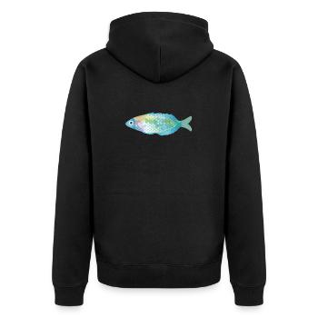 Der farbenfrohe Fisch erstrahlt in zarten Farben - Unisex Premium Bio Zip Hoodie - Schwarz - Hinten - Nico (187cm)