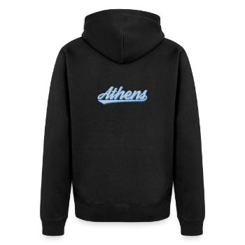 Athens Script Retro - Unisex Premium Bio Zip Hoodie - Schwarz - Hinten - Nico (187cm)