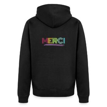 MERCI - Dankeschön - Regenbogen - Danke - Unisex Premium Bio Zip Hoodie - Schwarz - Hinten - Nico (187cm)