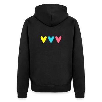 HERZ. VIELEN DANK. GELIEBTE. MEISTER. DANKE HERRIN. - Unisex Premium Bio Zip Hoodie - Schwarz - Hinten - Nico (187cm)