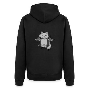Fledermaus-Katze - Unisex Premium Bio Zip Hoodie - Schwarz - Hinten - Nico (187cm)