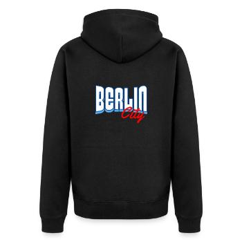 Berlin City - Unisex Premium Organic Zip Hoodie - black - Back - Nico (187cm)