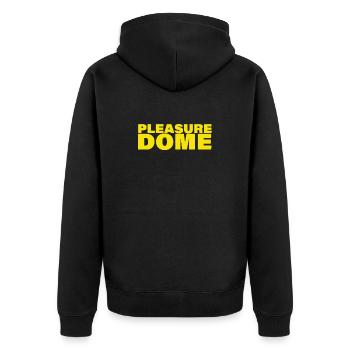 PLEASURE DOME - Unisex Premium Bio Zip Hoodie - Schwarz - Hinten - Nico (187cm)