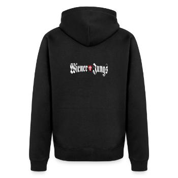 Wiener Jungs Wien Ultras Hooligans - Unisex Premium Bio Zip Hoodie - Schwarz - Hinten - Nico (187cm)