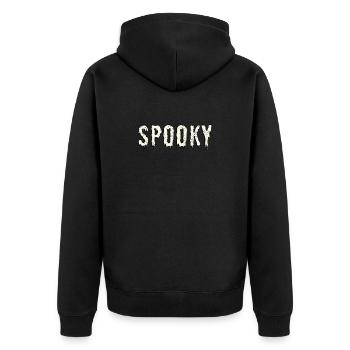 Gruseliger Spooky Halloween Druck - Unisex Premium Bio Zip Hoodie - Schwarz - Hinten - Nico (187cm)