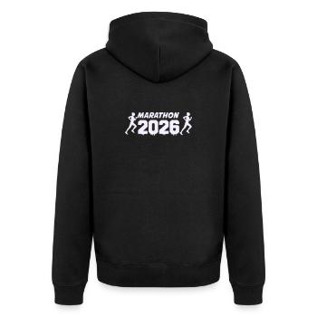 Marathon 2026 Läufer–Silhouetten Design - Unisex Premium Bio Zip Hoodie - Schwarz - Hinten - Nico (187cm)