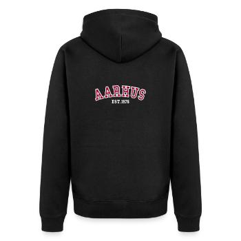 Aarhus fondée en 1976 - Veste à capuche bio Premium Unisexe - noir - Dos - Nico (187cm)